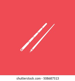 Billiard Cue Flat Icon On Red Background