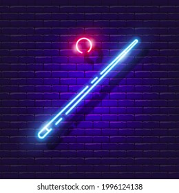 Billiard cue neon icon. Vector illustration for design. Sports concept. Signboard for pool club
