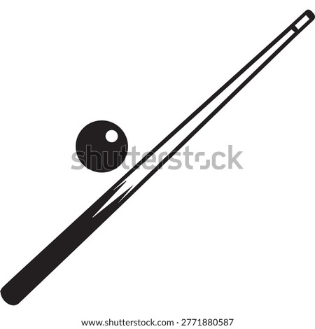 Billiard cue stick and ball isolated on white background