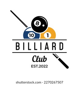 Billiard and cue stick creative logo template. Logo of billiard sport game, club, tournament and championship.