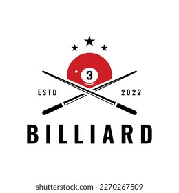 Billiard and cue stick creative logo template. Logo of billiard sport game, club, tournament and championship.