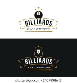 Billiard and cue stick creative logo template. Logo of billiard sport game, club, tournament and championship.
