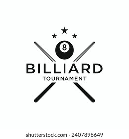 Billiard and cue stick creative logo template. Logo of billiard sport game, club, tournament and championship.