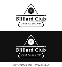 Billiard and cue stick creative logo template. Logo of billiard sport game, club, tournament and championship.