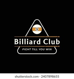 Billard und Cue-stick-Logo-Vorlage. Logo von Billardsportspiel, Club, Turnier und Meisterschaft.