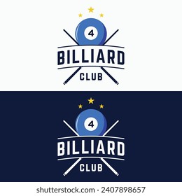 Billard und Cue-stick-Logo-Vorlage. Logo von Billardsportspiel, Club, Turnier und Meisterschaft.