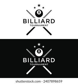 Billiard and cue stick creative logo template. Logo of billiard sport game, club, tournament and championship.