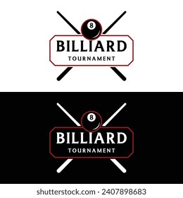 Billard und Cue-stick-Logo-Vorlage. Logo von Billardsportspiel, Club, Turnier und Meisterschaft.