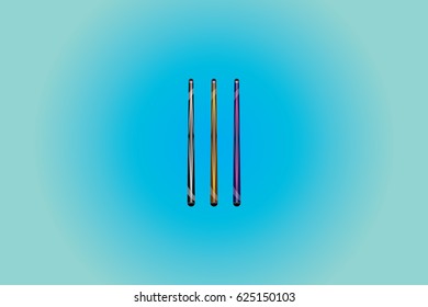 billiard cue sticks on blue background