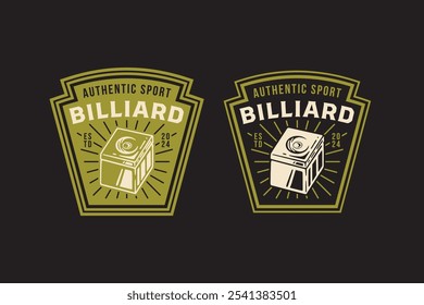 billiard cue tip, pool cue tip block retro badge logo design for billiard sport club. snooker cue tip cube vintage emblem logo collection for billiard snooker pool tournament 