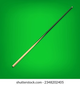 Billiard cues on green background. Snooker sports equipment. Vintage pool cue. Vector illustration