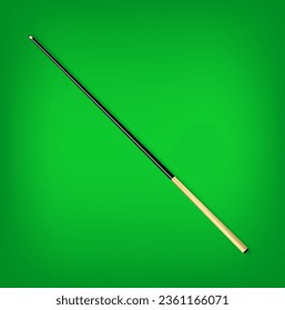 Billiard cues on green background. Snooker sports equipment. Vintage pool cue. Vector illustration