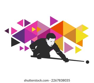 Billiard design graphic with player in action in vector quality. For use as a sports and hobby logo. 