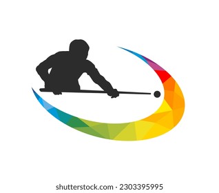 Billiard design graphic with player in action in vector quality. For use as a sports and hobby logo. 