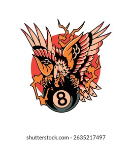 billiard eagle tattoo vector design