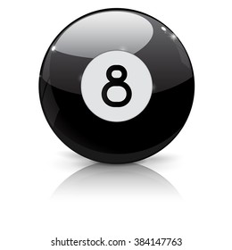 Billiard eight ball. Black ball 8.  Vector illustration isolated on white background