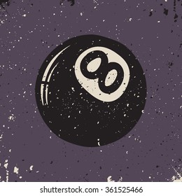 billiard eight ball on purple background. Vector illustration.