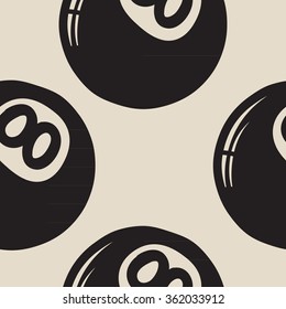 Billiard eight ball, Seamless pattern. White background.