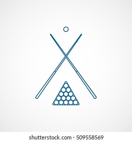Billiard Emblem Blue Line Icon On White Background
