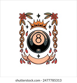 diseño de Vector de tatuaje flash de billar