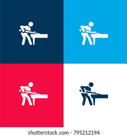 Billiard four color material and minimal icon logo set in red and blue