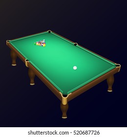 Billiard game balls position on a realistic pool table. Vector illustration of a realistic billiard table
