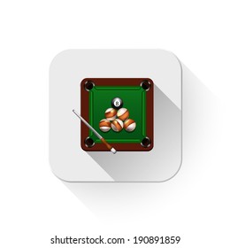 billiard game icon With long shadow over app button