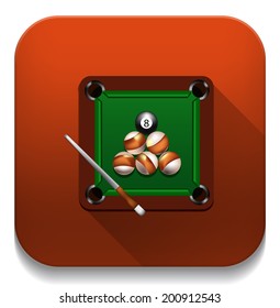 billiard game icon With long shadow over app button