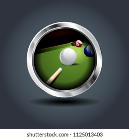 Billiard game, steely rounded badge icon. For Ui Game.