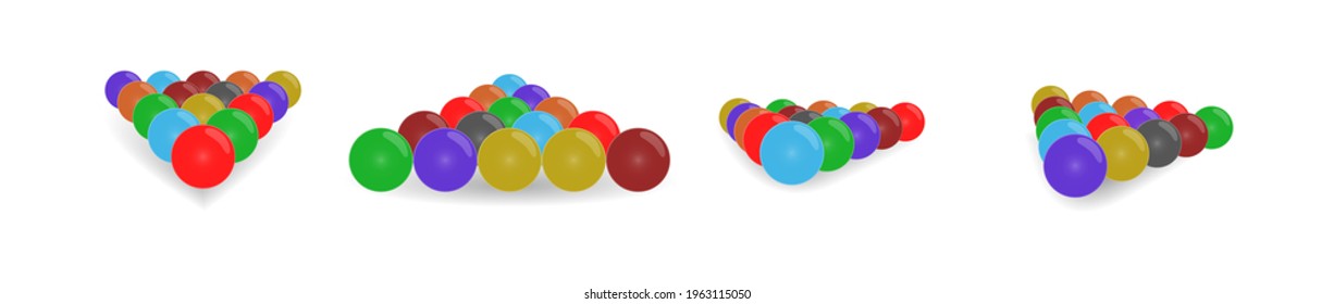 Billard, glänzende Billardbälle setzen Pool-Sammlung, dreidimensionale Vektorgrafik. Billardkugeln in Startposition bündeln. 