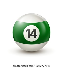 Billiard, green pool ball with number 14 Snooker or lottery ball on white background Vector illustration