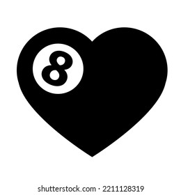 Billiard Heart Vector Illustration. Love Sport Play. Ball Isolated Object On White Background. Cue Sports, Snooker, Pool