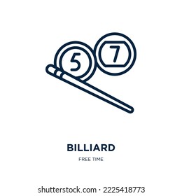 billiard icon from free time collection. Thin linear billiard, bowling, basketball outline icon isolated on white background. Line vector billiard sign, symbol for web and mobile