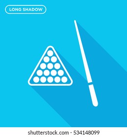Billiard icon illustration isolated vector sign symbol in long shadow style on blue background