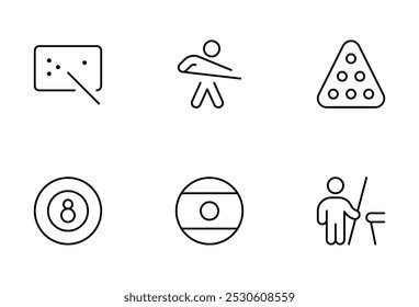 Billiard icon, pool, 8 ball vector set design with Editable Stroke. Line, Solid, Flat Line, thin style and Suitable for Web Page, Mobile App, UI, UX design.