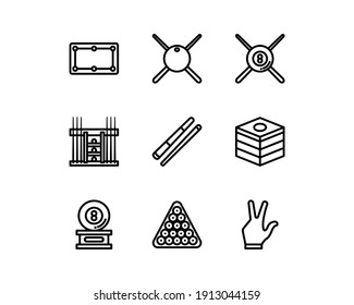 Juego de iconos de Billiard con mesa de Billiard, bola de Billiard, icono de Billiard Stick