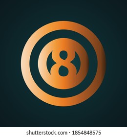 Billiard icon vector logo. Gradient gold concept with dark background