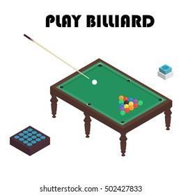 billiard isometric vector graphic illustration. Colorful background.