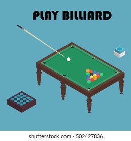 billiard isometric vector graphic illustration. Colorful background.