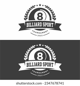 Billiard logo badge set, billiard balls design in black and white