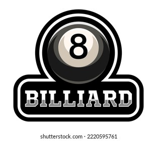 Billiard logo. Black ball color with the number eight. 8. Pool game. Snooker.