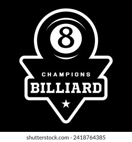 Logo de Billiard. Color de bola negra con el número ocho. 8. Juego de billar. Snooker.