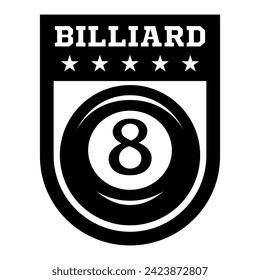 Billiard logo. Black ball color with the number eight. 8. Pool game. Snooker.