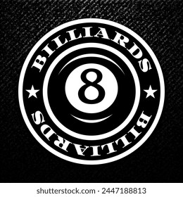 Billiard logo. Black ball color with the number eight. 8. Pool game. Snooker.