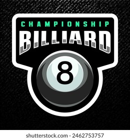 Billiard logo. Black ball color with the number eight. 8. Pool game. Snooker.