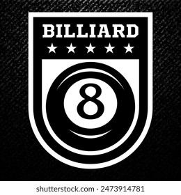 Billiard logo. Black ball color with the number eight. 8. Pool game. Snooker.