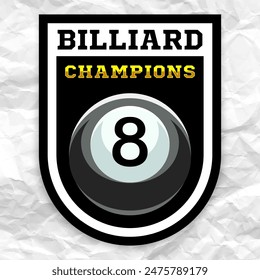 Billiard logo. Black ball color with the number eight. 8. Pool game. Snooker.