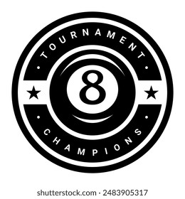 Billiard logo. Black ball color with the number eight. 8. Pool game. Snooker.