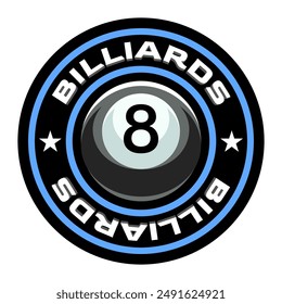 Billiard logo. Black ball color with the number eight. 8. Pool game. Snooker.