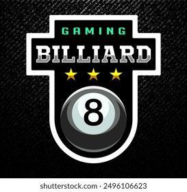 Billiard logo. Black ball color with the number eight. 8. Pool game. Snooker.